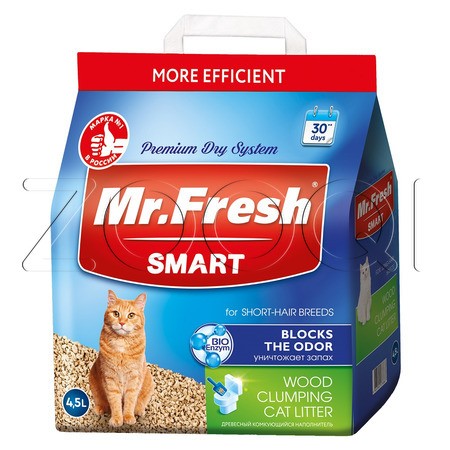 Mr. Fresh SMART Древесный комкующийся наполнитель для короткошерстных кошек