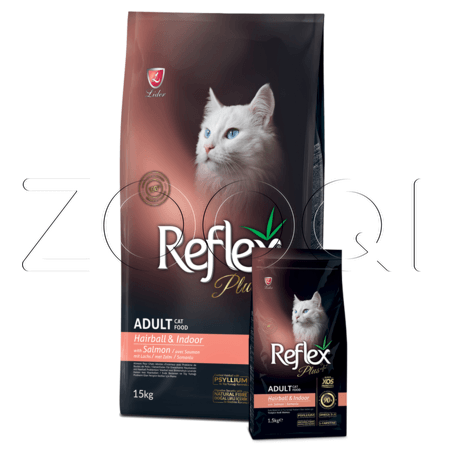 Reflex Plus Adult Hairball & Indoor Salmon для выведения шерсти у взрослых домашних кошек (лосось, курица)