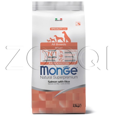 Monge Dog Speciality Line Monoprotein Adult для взрослых собак всех пород (лосось, рис)
