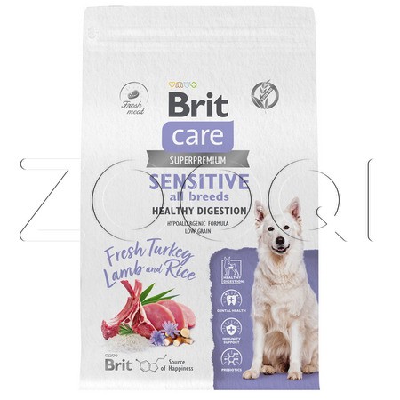 Brit Care Dog Adult Sensitive Healthy Digestion с индейкой, ягненком и рисом для взрослых собак с чувствительным пищеварением