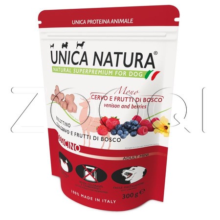 Unica Natura Печенье Mono Ossicino с олениной и ягодами для взрослых собак мелких пород