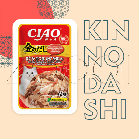Пауч INABA CIAO Kinnodashi для кошек (тунец Магуро и Кацуо, краб сурими), 60 г