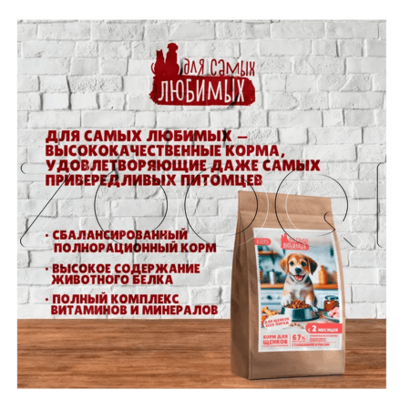 Корм ДЛЯ САМЫХ ЛЮБИМЫХ Стандарт для щенков (говядина, рис)