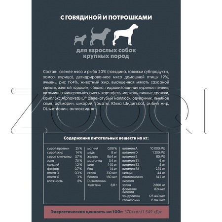 Корм AlphaPet Superpremium Adult для собак (говядина, потрошки)