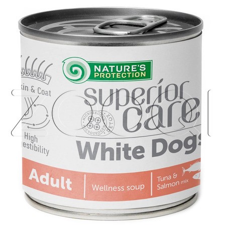 Nature's Protection Superior Care White Dogs All Breeds Adult Суп для взрослых собак с белым окрасом (лосось, тунец), 140 мл