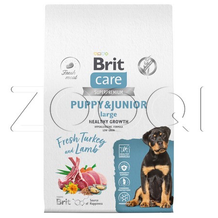 Brit Care Dog Puppy & Junior L Healthy Growth с индейкой и ягненком для щенков и молодых собак крупных пород