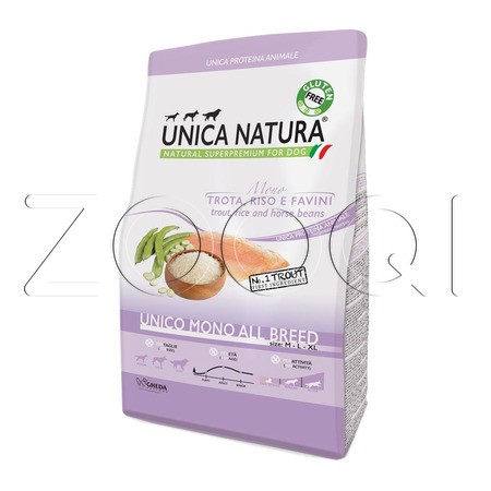 Unica Natura Mono для собак средних и крупных пород (форель, рис, конские бобы)