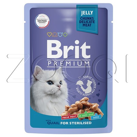 Brit Premium Пауч для взрослых стерилизованных кошек с перепелой в желе, 85 г