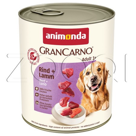 Консерва GranCarno Adult для собак (говядина, ягненок), 800 г