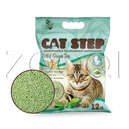 Cat Step Tofu Green Tea Растительный комкующийся наполнитель (зеленый чай)
