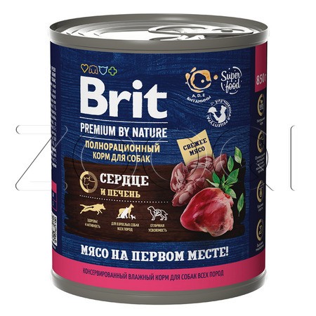 Brit Premium Dog (Сердце и печень), 850 г