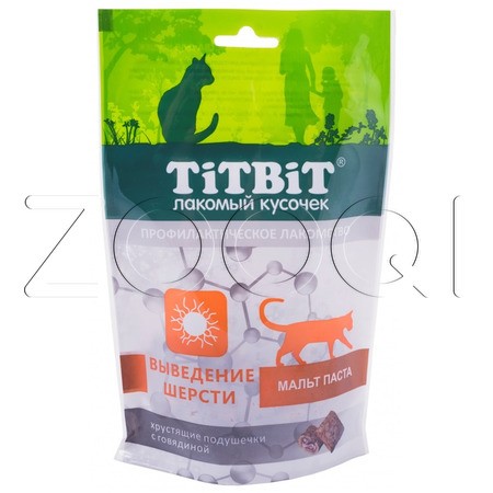 TiTBiT Хрустящие подушечки для кошек для выведения шерсти (говядина), 60 г