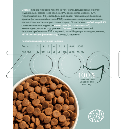 Корм ENSO Cat Formula Sterilized для кошек (кролик, малина)