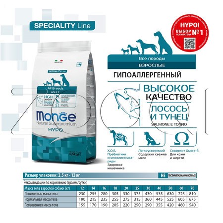 Monge Dog Speciality Adult Hypoallergenic для взрослых собак всех пород (лосось, тунец)