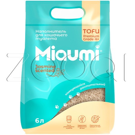 Miaumi TOFU Jasmine Scented Комкующийся растительный наполнитель для кошачьего туалета (жасмин)