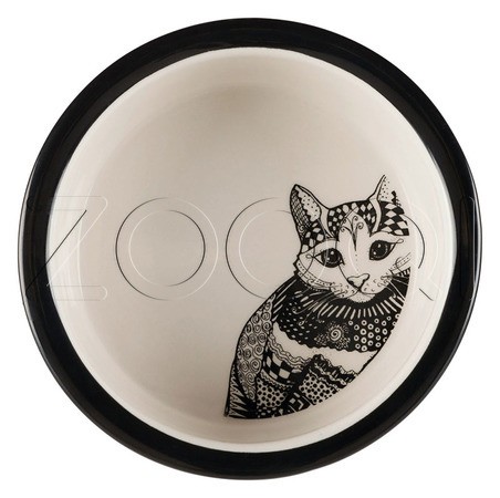 Миска "TRIXIE" керамическая для кошек "Zentangle" с рисунком, черный/белый , 0,3л/12 см
