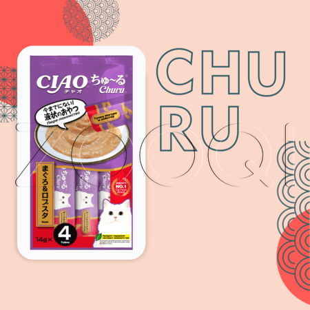 INABA CIAO Churu Пюре-лакомство для кошек (тунец Магуро, лобстер), 14 г x 4 шт