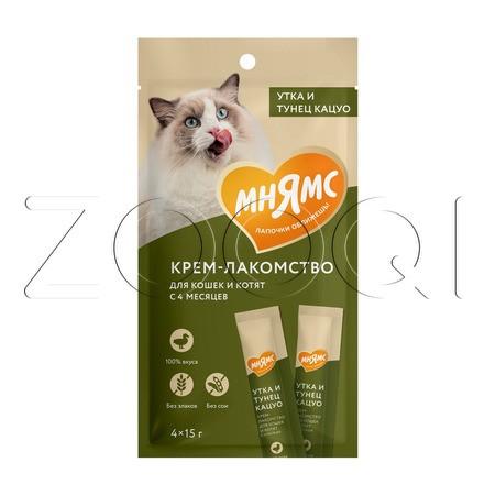 Мнямс Крем-лакомство для кошек и котят (утка, тунец Кацуо), 15 г х 4 шт