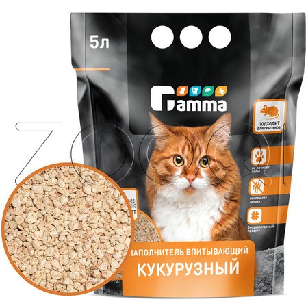 Gamma Наполнитель впитывающий кукурузный для кошачьих туалетов, 5 л