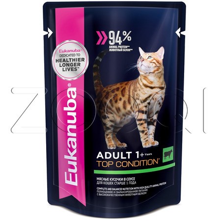 Eukanuba Adult Top Condition Мясные кусочки из говядины в соусе для взрослых кошек, 85 г