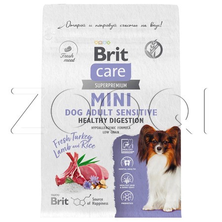 Brit Care Mini Dog Adult Sensitive Healthy Growth с индейкой и ягненком для взрослых собак мини пород