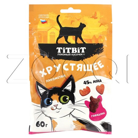 TiTBiT Лакомство хрустящее с говядиной для кошек, 60 г