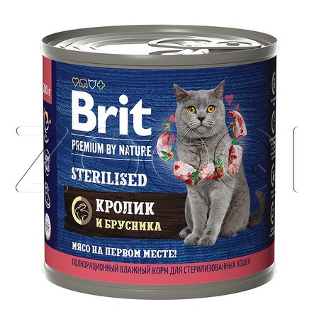 Brit Premium by Nature Sterilised с мясом кролика и брусникой для стерилизованных кошек, 200 г