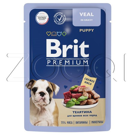 Brit Premium Пауч с телятиной в соусе для щенков всех пород, 85 г