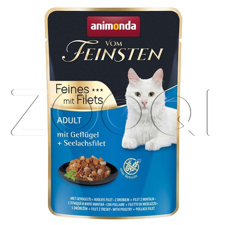 Пауч Vom Feinsten Adult для кошек (птица, филе минтая), 85 г