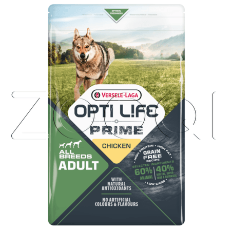 Opti Life Prime Adult Chicken беззерновой для взрослых собак всех пород (курица)