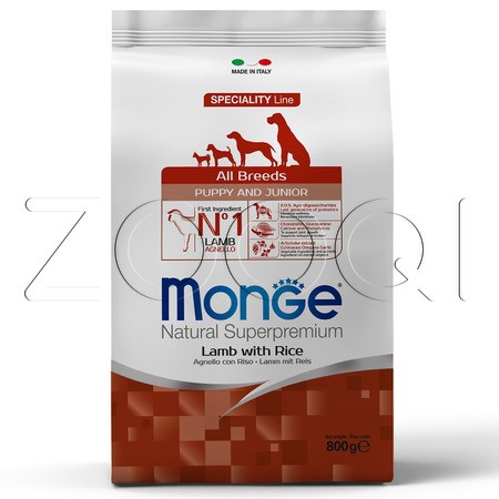 Корм Monge Dog Speciality Line Puppy & Junior Lamb & Rice для щенков (ягненок, рис)