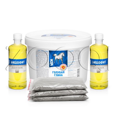 ЗООVIP Голубая глина с арникой и бишофитом для лошадей, 1500 г + 1000 мл