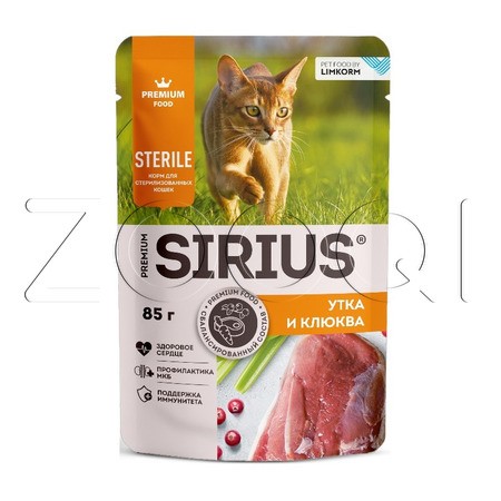 Пауч SIRIUS для кошек (утка, клюква), 85 г
