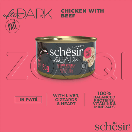 Schesir Cat After Dark Консервы с курицей и говядиной в паштете для взрослых кошек, 80 г