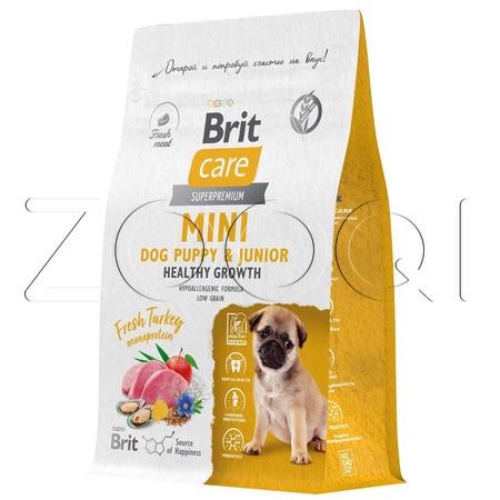 Brit Care Mini Dog Pupy & Junior Healthy Growth с индейкой для щенков и молодых собак мини пород