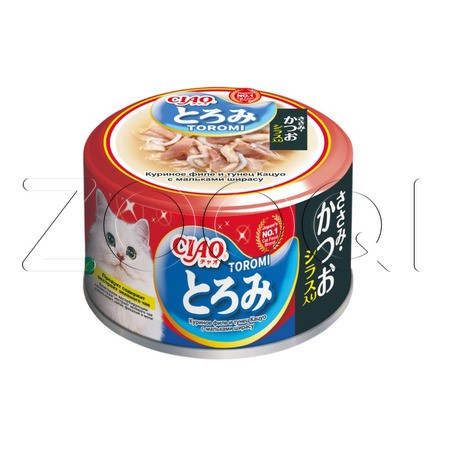 Консерва INABA CIAO Toromi для кошек (куриное филе, тунец Кацуо, мальки ширасу), 80 г