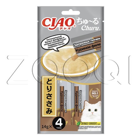 INABA CIAO Churu Пюре-лакомство «Здоровье почек» для кошек (куриное филе), 14 г x 4 шт