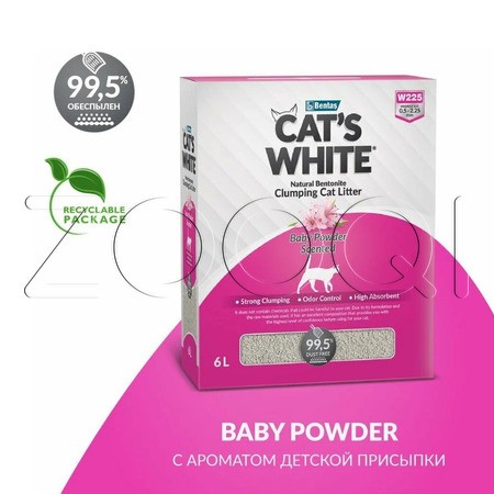 Cat's White Box Premium Baby Powder наполнитель комкующийся для кошачьего туалета с ароматом детской присыпки