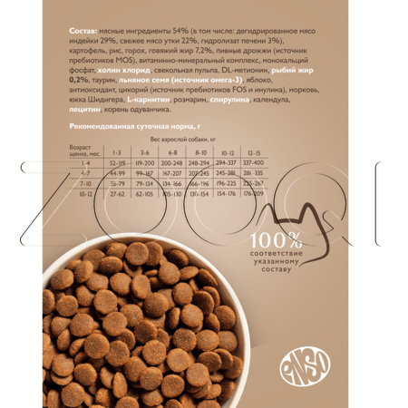 Корм ENSO Dog Formula Perfect Start для щенков (утка, яблоко)